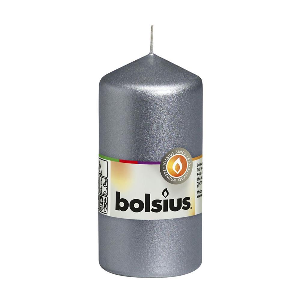 Bolsius Silver Pillar Candle 12cm x 6cm £5.39